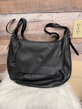 Rag & Bone Black Pebbled Leather Flap Hobo OS
